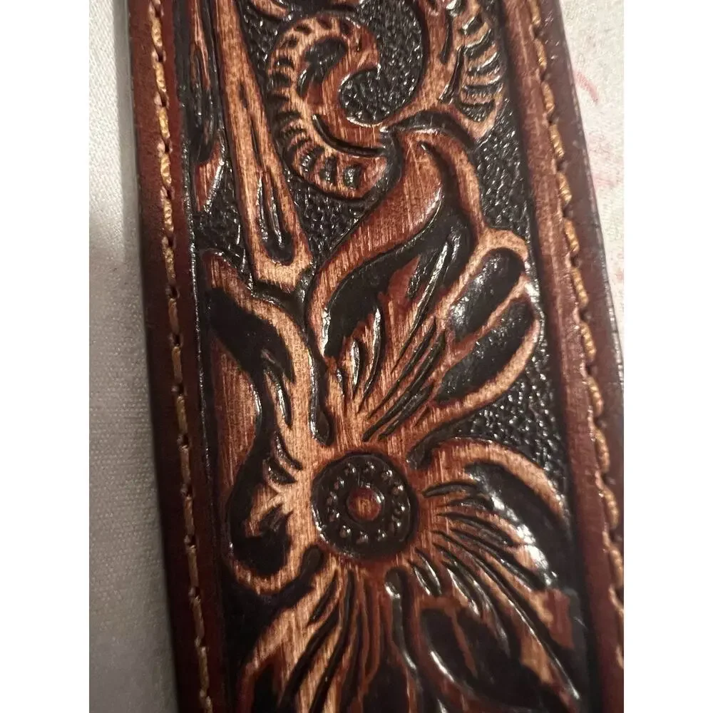 Tony Lama* Bandit Queen Floral Brown Pistol Women's Sz 40 Leather Embossed Belt